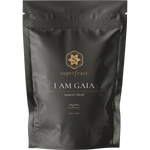 SuperFeast I Am Gaia Women's Blend 250g jar with a brown label featuring a golden goddess and botanical illustrations.