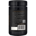Side view of SuperFeast JING 100g glass jar showing product benefits and a "100% Pure Herbs" label.