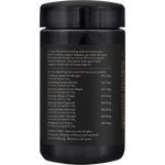 SuperFeast Mason's Mushrooms 100g jar shown from a side angle, highlighting the black label and premium glass packaging.