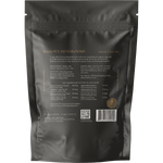 The back of a 250g SuperFeast Mason's Mushrooms bag featuring ingredient details, benefits, and usage instructions.