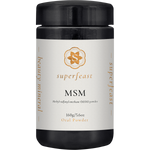 160g jar of SuperFeast MSM powder with a black label and white text on a clean white background.