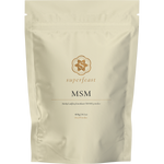 SuperFeast MSM 400g tub of dietary supplement powder for joint, skin, and detoxification support.