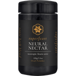 SuperFeast Neural Nectar 100g amber glass jar with a black lid and a detailed gold and black label.