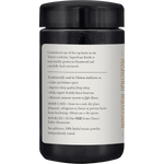 SuperFeast Reishi 100g jar shown from the left side highlighting the product's benefits and usage instructions.