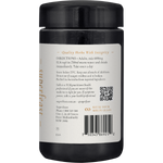 Right side of a 100g SuperFeast Reishi jar showing nutritional information and a QR code on a brown label.