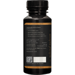 SuperFeast Reishi 90 capsules in a dark glass bottle with a gold and white label, shown from a left-side angle.