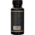 SuperFeast Reishi 90 capsules in a dark glass bottle with a gold and white label, shown from a right-side angle.