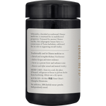 Left-facing view of a SuperFeast Schisandra 100g glass jar with a black lid on a white background.