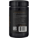 Right side of SuperFeast SHEN 100g Miron glass jar showing dosage, serving suggestions, and botanical illustrations.