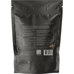 Rear view of the SuperFeast SHEN 250g bag showing nutritional facts and ingredient list on a white background.