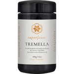 100g jar of SuperFeast Tremella mushroom extract powder for skin hydration and lung health.