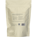 Back of a 1kg SuperFeast Tremella mushroom extract bag with nutritional information and minimalist botanical designs.