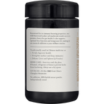 SuperFeast Turkey Tail 100g amber glass jar shown from the left side, featuring mushroom botanical illustrations.