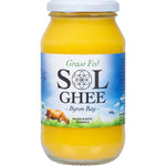 450g tub of Sol Organics Grass Fed Ghee made from unsalted butter, featuring a white and gold label.