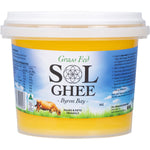 1kg tub of Sol Organics Grass Fed Ghee made from unsalted butter on a white background.