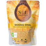 Sol Organics Moong Dhal Yellow Lentil Dhal Mix 400g resealable bag with Indian spices and yellow split lentils.