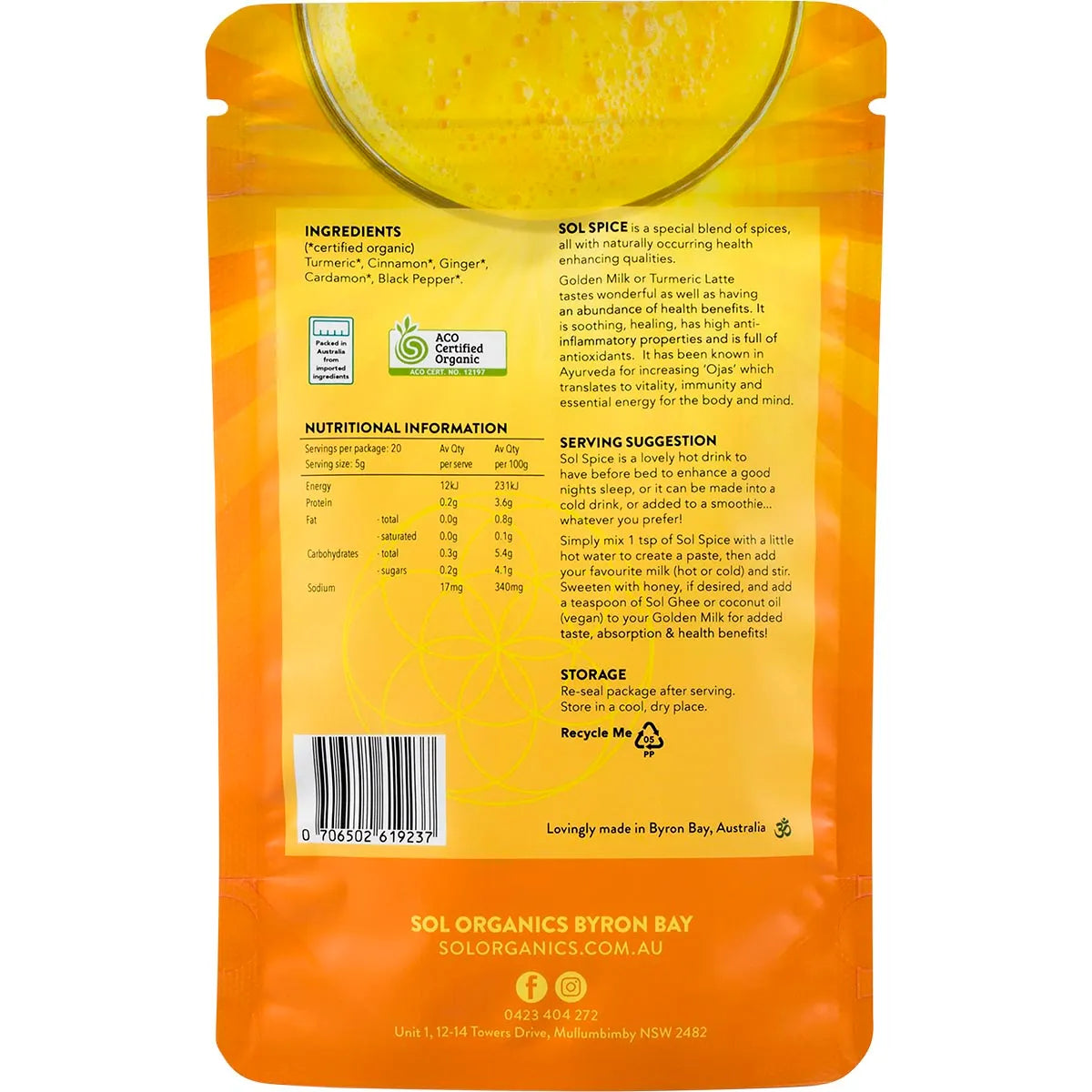 Sol Organics Golden Milk Turmeric Blend 130g