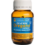 Solutions 4 Health Oil of Wild Oregano 60 capsules in a brown bottle with a yellow and green label.