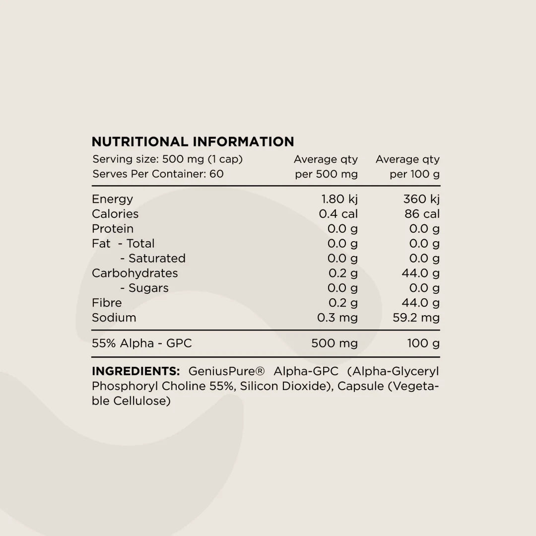 Switch Nutrition Alpha GPC L-Alpha Glycerylphosphorylcholine 60 Caps