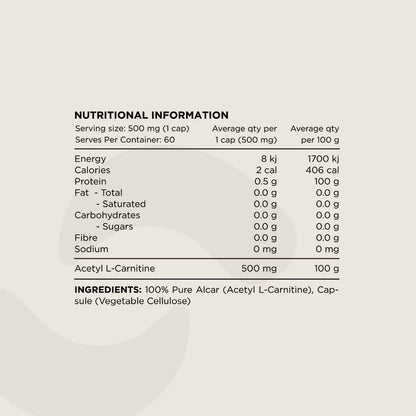 Switch Nutrition Carnitine 100% Pure Acetyl L-Carnitine Unflavoured 100g