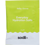 Single sachet of Sodii Salty Citrus Everyday Hydration Salts on a white background.