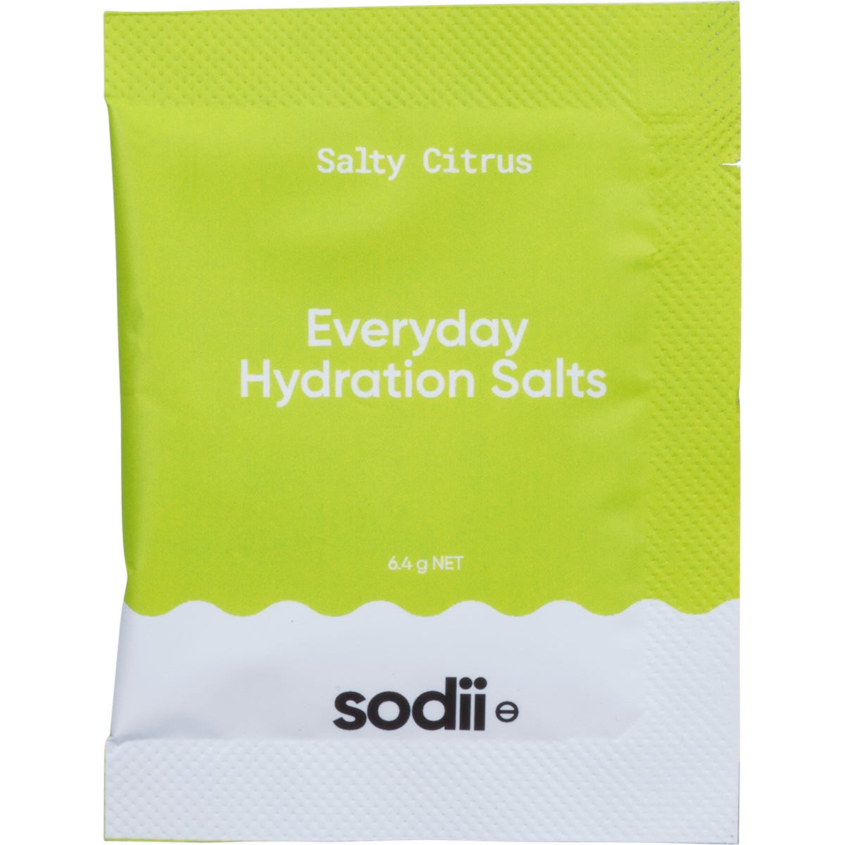 Single sachet of Sodii Salty Citrus Everyday Hydration Salts on a white background.