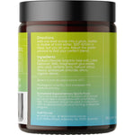 Side view of a 185g Sodii Salty Citrus Hydration Salts tub highlighting key electrolyte ingredients and benefits.