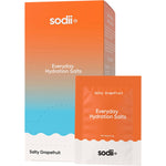30 pack of Sodii Salty Grapefruit hydration salt sachets shown with a single sachet and its display box.