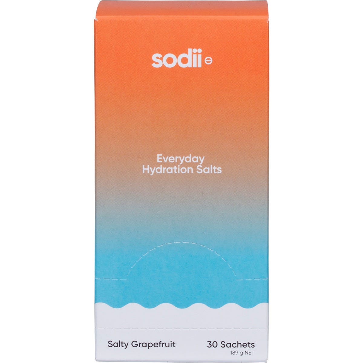 Sodii Salty Grapefruit 30-pack display box featuring orange and white text on a clean white background.