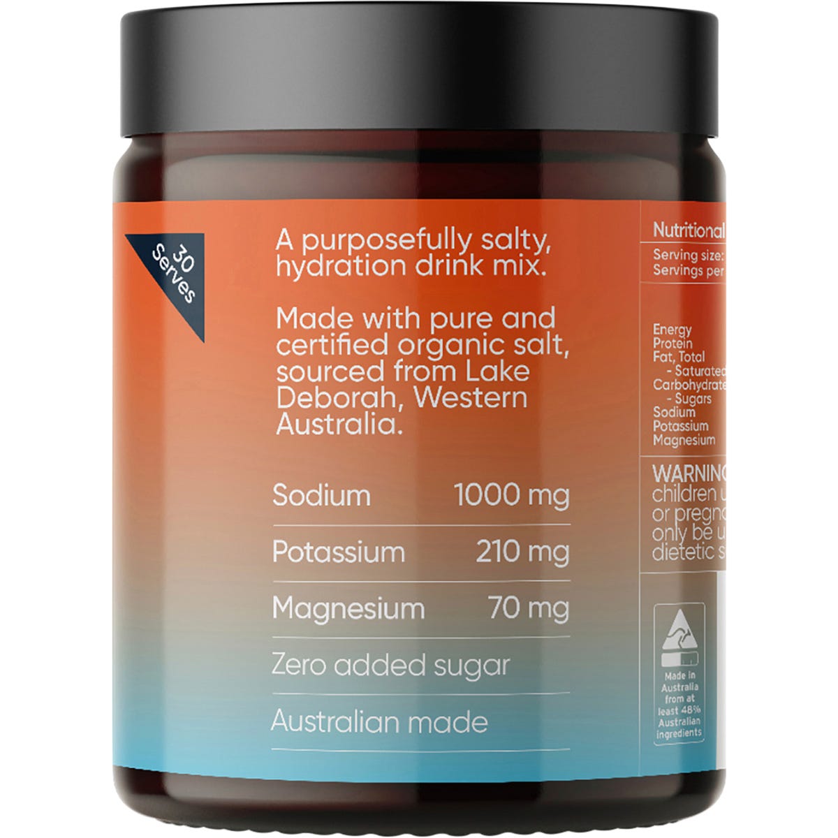 Right side of a Sodii Salty Grapefruit 185g tub showing benefits like "No Artificial Sweeteners" and "Vegan Friendly."