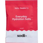 Sodii Salty Raspberry 30-pack box featuring a white background with pink and orange text.