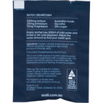 Back of Sodii Unflavoured Hydration Salts sachet showing nutrition facts, ingredients, and HASTA certification.