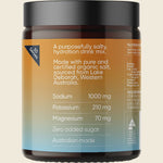 Right side of a 185g Sodii Salty Mandarin tub showing dietary labels like Vegan and Gluten Free.