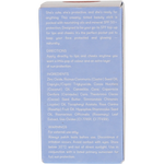 The back of a light blue rectangular sunscreen box with black text detailing ingredients, directions, and warnings, set against a plain white background.