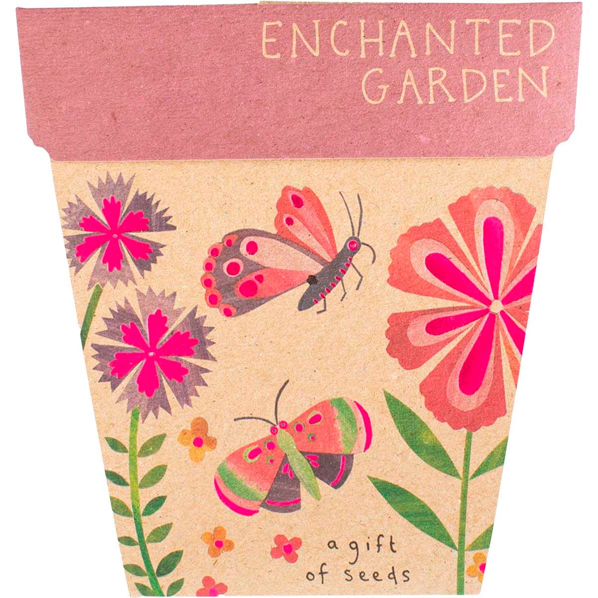 Sow n Sow Enchanted Garden Gift of Seeds card featuring colorful floral illustrations and pink foiling.