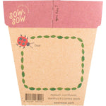 Back of a Sow n Sow Enchanted Garden seeds card with sowing instructions and a plant label on recycled card.