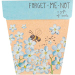 Forget-me-not Gift of Seeds packet with blue flower illustrations and a recycled mailing envelope.