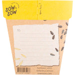 Back of Sow 'n Sow Sunflower seed packet with a space for a personal message and a brown kraft mailing envelope.