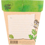Back of the Trio of Herbs Gift of Seeds packet with sowing instructions, variety details, and a space for a message.