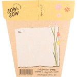 Back of a Sow 'n Sow Wildflowers gift of seeds packet with planting instructions and a botanical illustration.