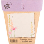 Back of Sow 'n Sow Happy Birthday Picnic seed packet with growing instructions for snapdragon, cosmos, and cornflower.