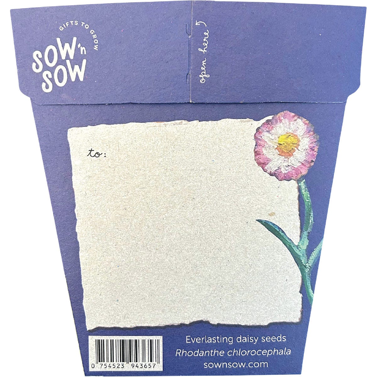 Back of a With Sympathy seed packet with planting instructions and space for a personal message and address.