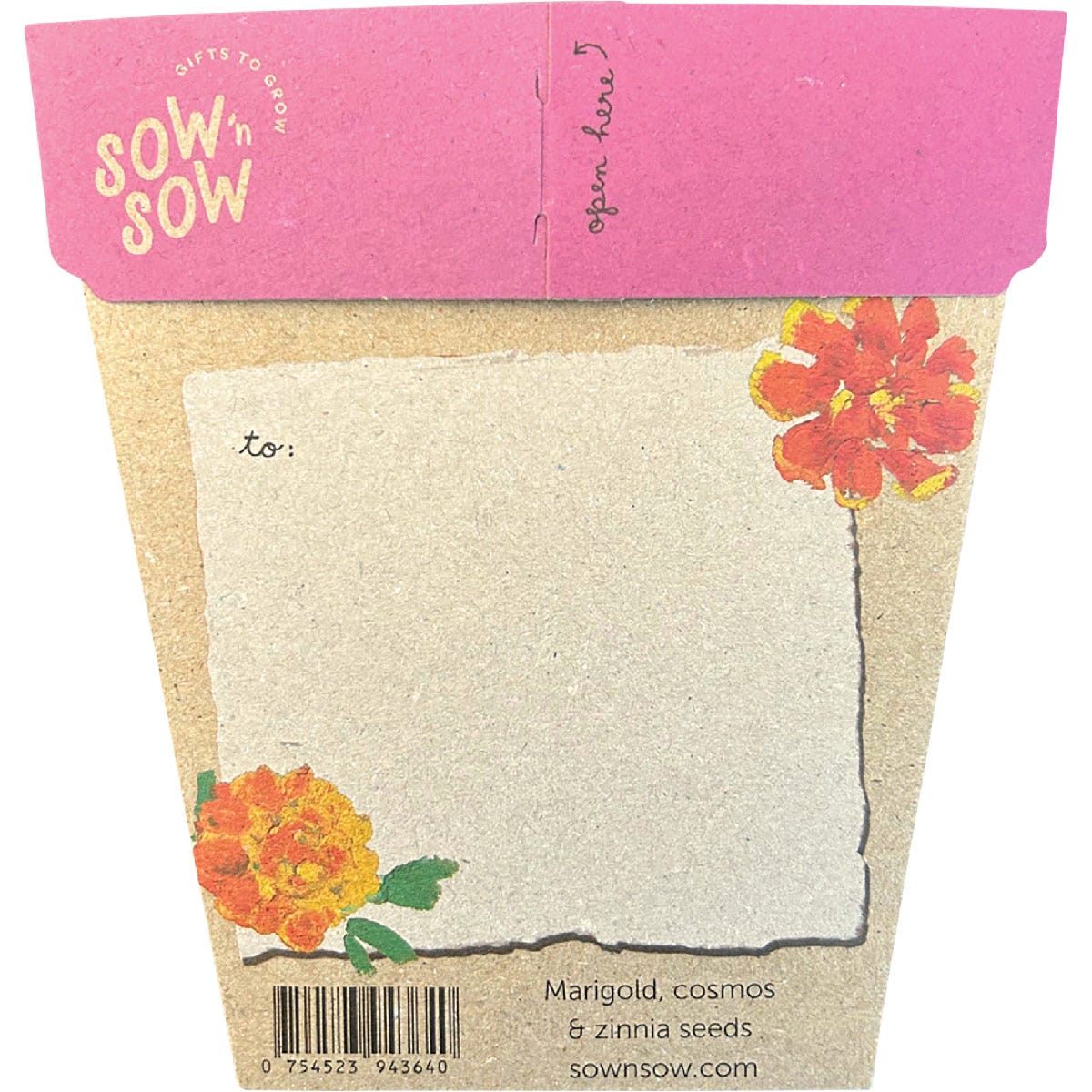 Back of Sow 'n Sow Thanks a Bunch seed packet with planting instructions and a recycled card finish.