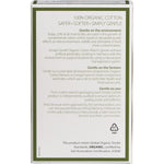 Back of Simply Gentle Organic 200 cotton tips box featuring product information and eco-friendly certifications.