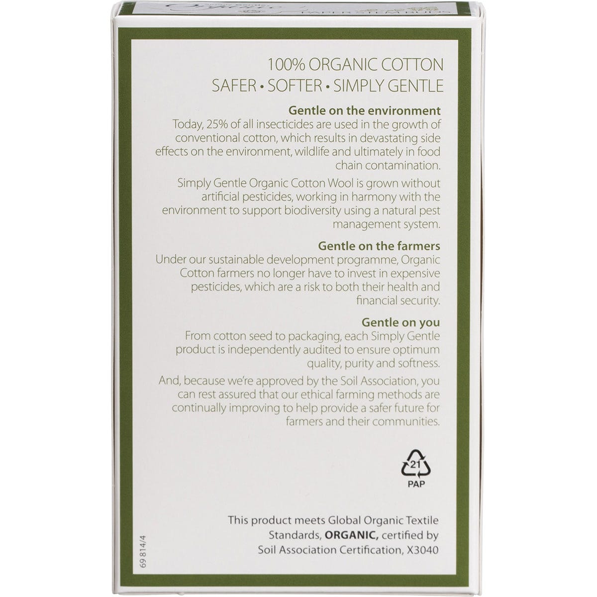 Simply Gentle Organic Paper Stem Buds 100% Organic Cotton Tips 200 Pack