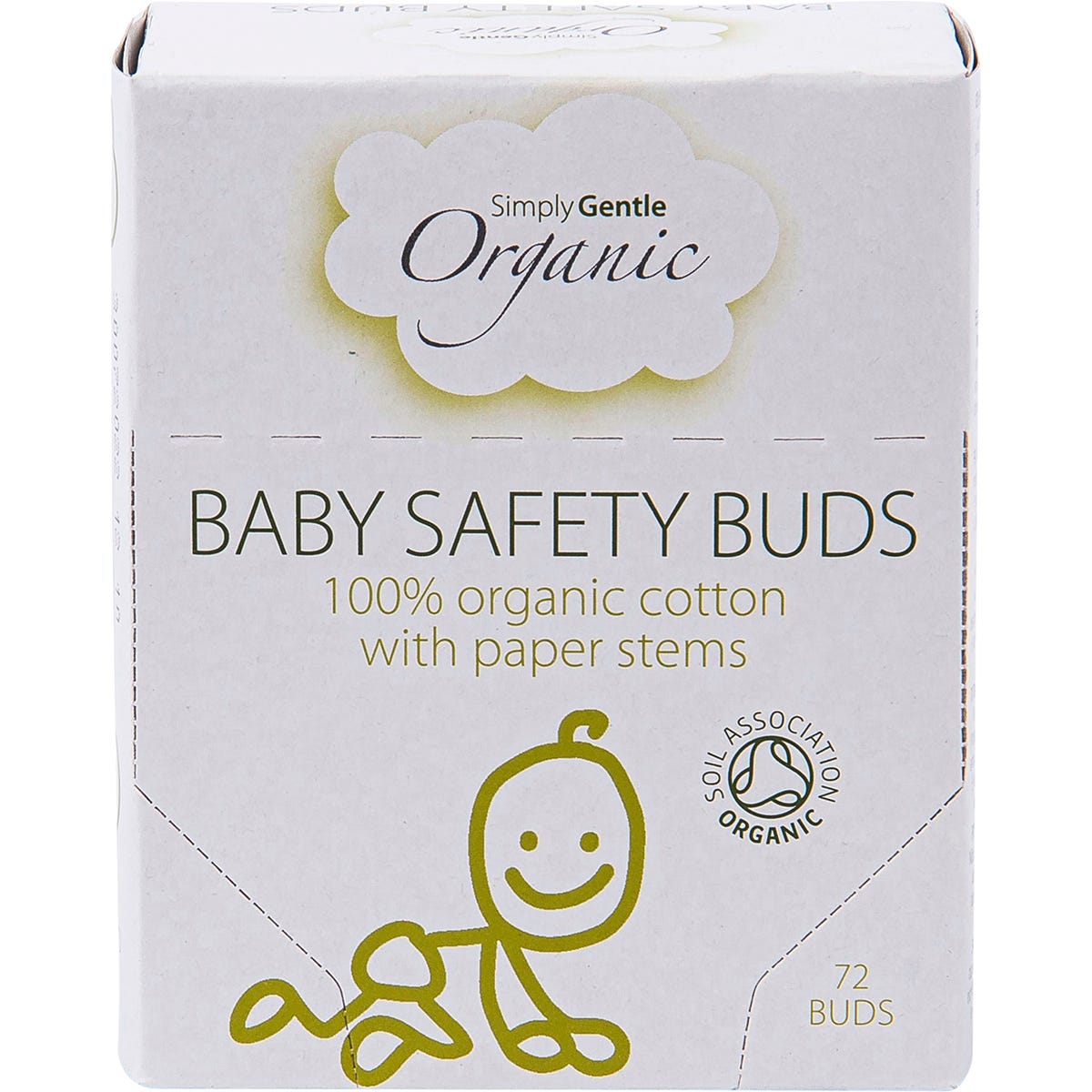 72 pack of Simply Gentle Organic baby safety buds with FSC paper stems and Soil Association approved cotton tips.