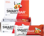 Smart Protein Bar Apricot Coconut box and single 60g bar featuring tropical coconut and dried apricot illustrations.