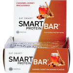 Caramel Honey Macadamia Smart Protein Bar retail display box filled with individual 60g protein bars.