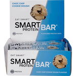 Smart Protein Bar Choc Chip Cookie Dough display box with 12 protein bars on a white background.
