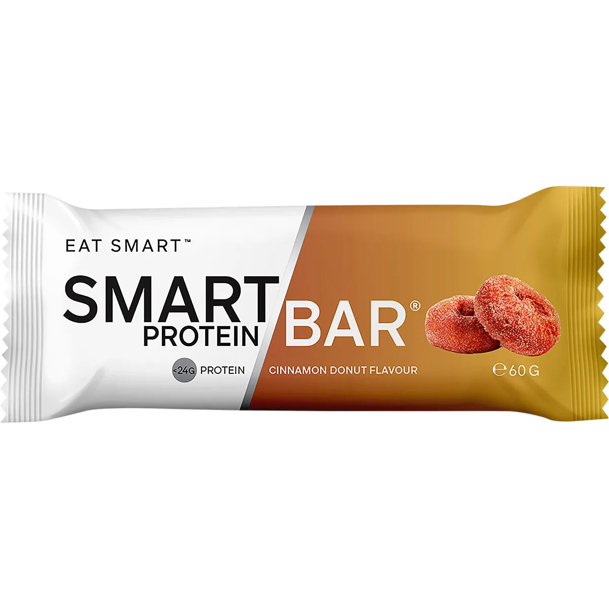 Single 60g Smart Protein Bar in Cinnamon Donut flavour wrapper.